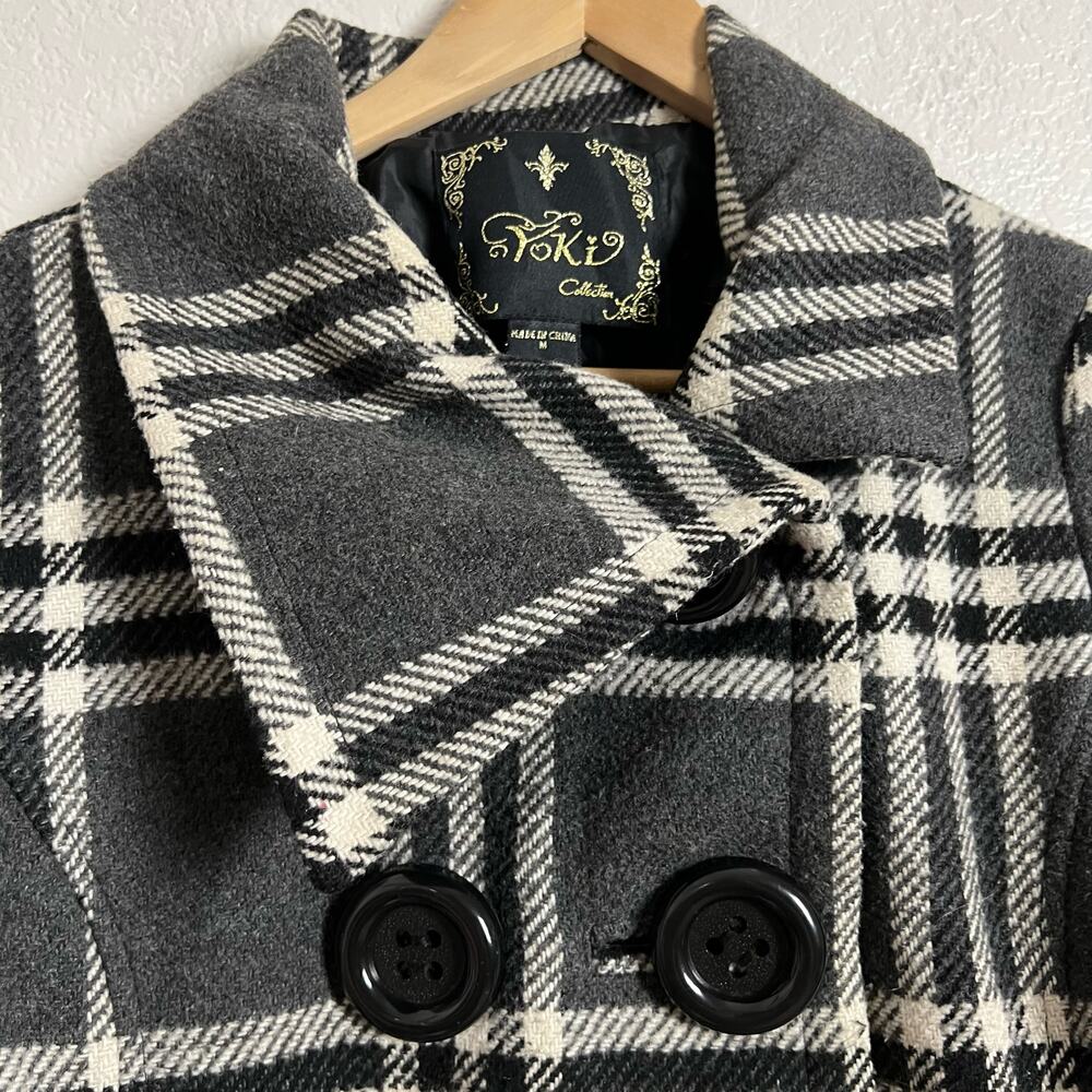 YOKI Collection Black Plaid A-Line Double Breasted Pea Coat Size M - Picture 5 of 8